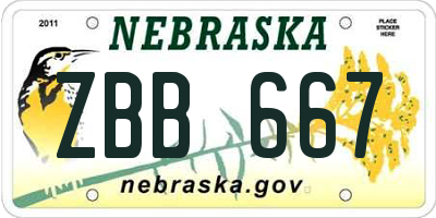 NE license plate ZBB667