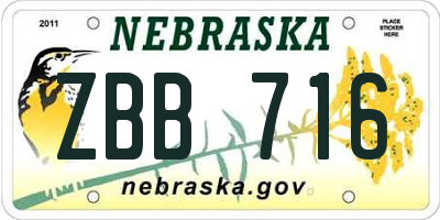 NE license plate ZBB716