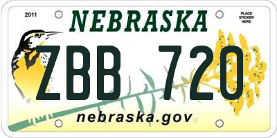 NE license plate ZBB720