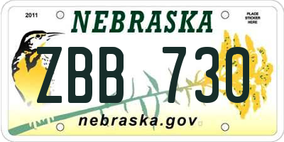 NE license plate ZBB730