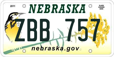 NE license plate ZBB757