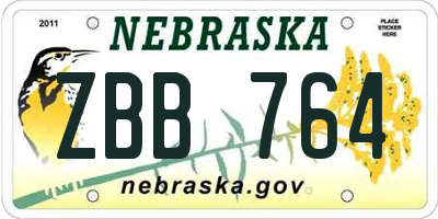 NE license plate ZBB764