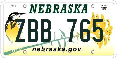 NE license plate ZBB765