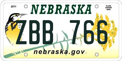 NE license plate ZBB766