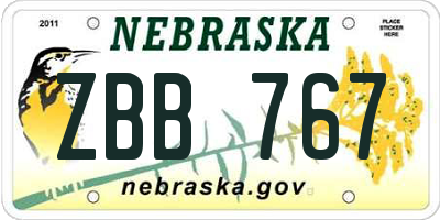 NE license plate ZBB767
