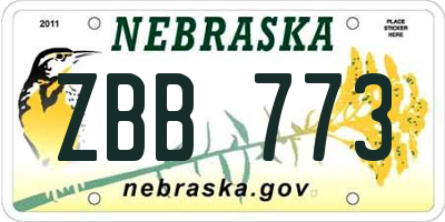NE license plate ZBB773
