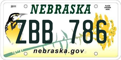 NE license plate ZBB786