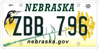 NE license plate ZBB796