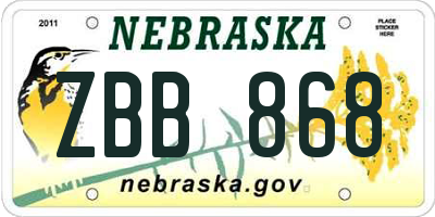 NE license plate ZBB868
