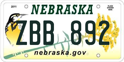 NE license plate ZBB892