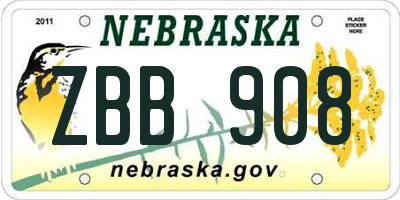NE license plate ZBB908