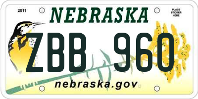 NE license plate ZBB960