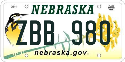 NE license plate ZBB980