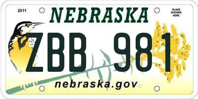 NE license plate ZBB981