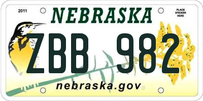 NE license plate ZBB982
