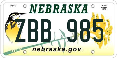 NE license plate ZBB985