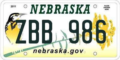 NE license plate ZBB986