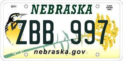 NE license plate ZBB997