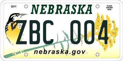 NE license plate ZBC004