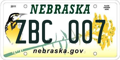 NE license plate ZBC007