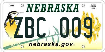 NE license plate ZBC009
