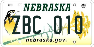 NE license plate ZBC010