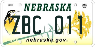 NE license plate ZBC011