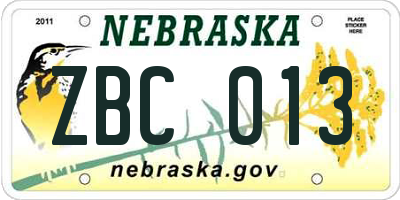 NE license plate ZBC013