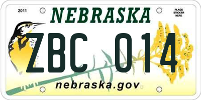 NE license plate ZBC014