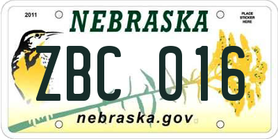 NE license plate ZBC016