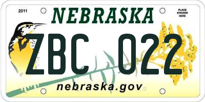 NE license plate ZBC022