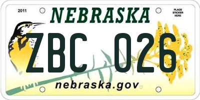 NE license plate ZBC026