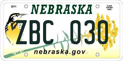 NE license plate ZBC030
