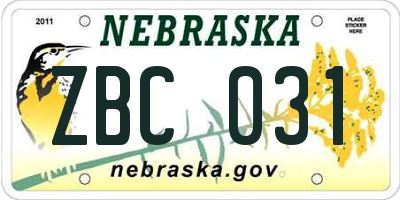 NE license plate ZBC031