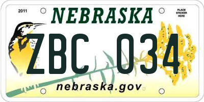 NE license plate ZBC034