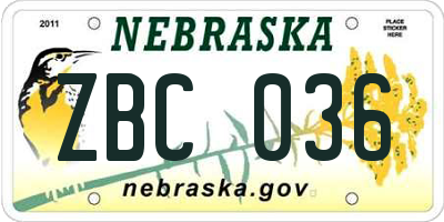 NE license plate ZBC036