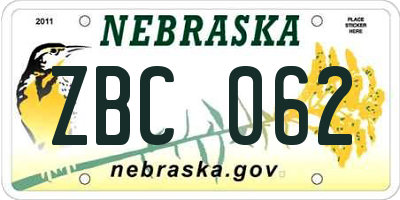 NE license plate ZBC062