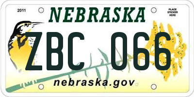 NE license plate ZBC066