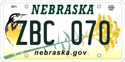 NE license plate ZBC070