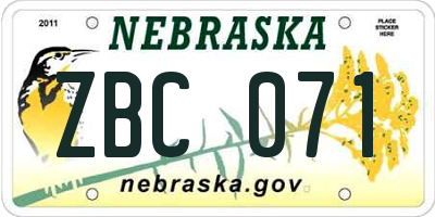 NE license plate ZBC071