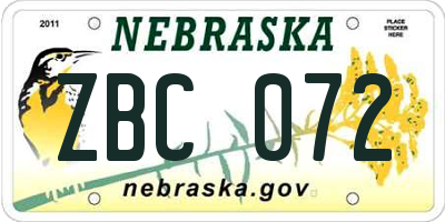 NE license plate ZBC072