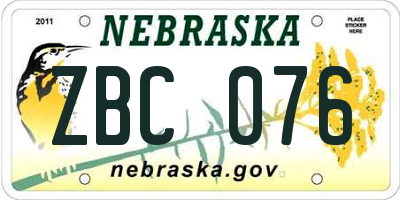 NE license plate ZBC076