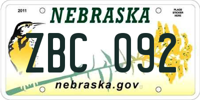 NE license plate ZBC092