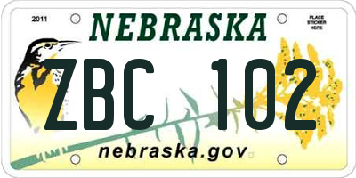 NE license plate ZBC102