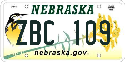 NE license plate ZBC109