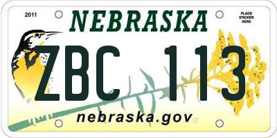 NE license plate ZBC113