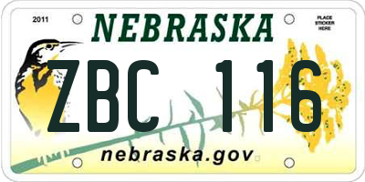 NE license plate ZBC116