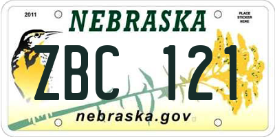 NE license plate ZBC121