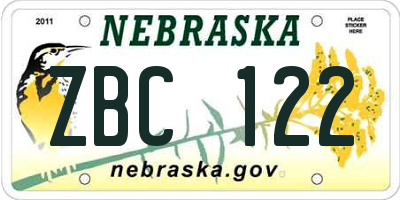 NE license plate ZBC122