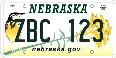 NE license plate ZBC123